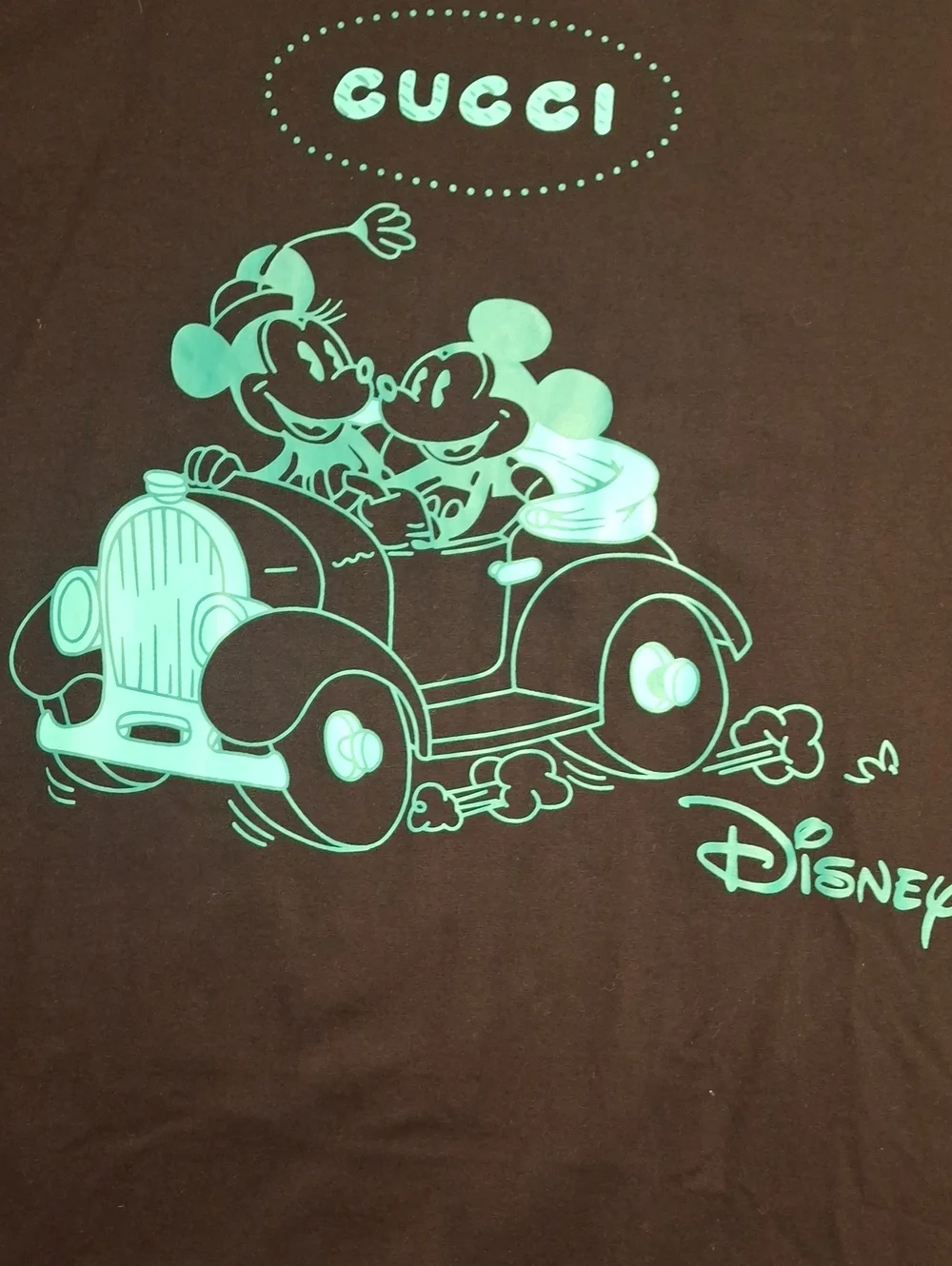 Gucci Black Tee with Teal Logo Graphic